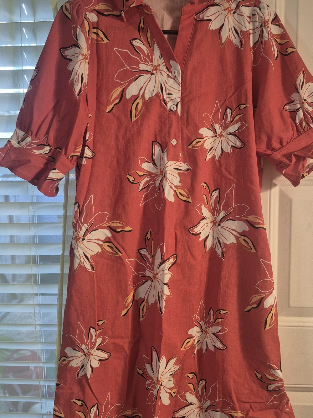 Coral Floral Midi Shirt Dress - Brand Unspecified
